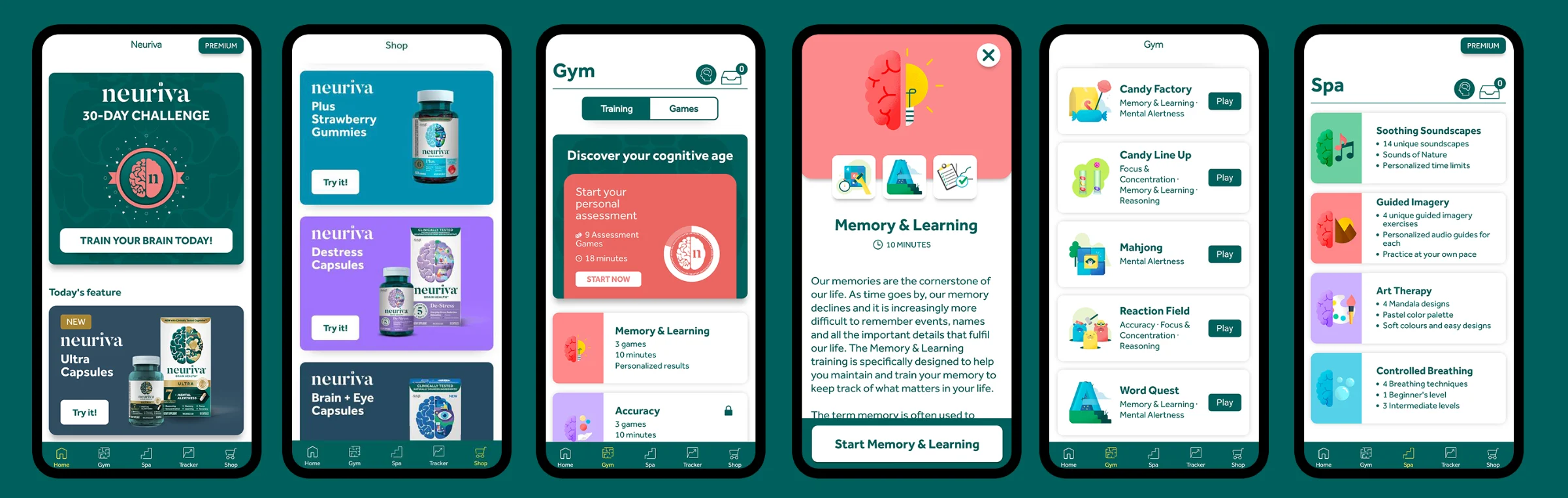 Neuriva Brain Gym app screens built with CogniFit