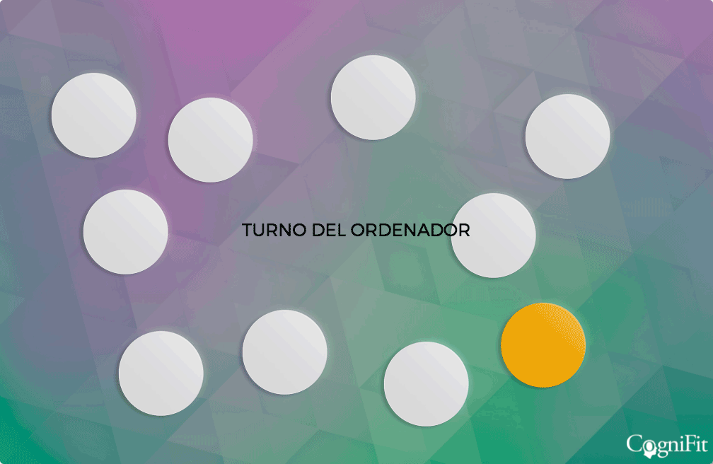 Tarea de memoria de trabajo visual del CAB-ADHD: el ordenador ilumina una secuencia de círculos y la persona la repite en orden