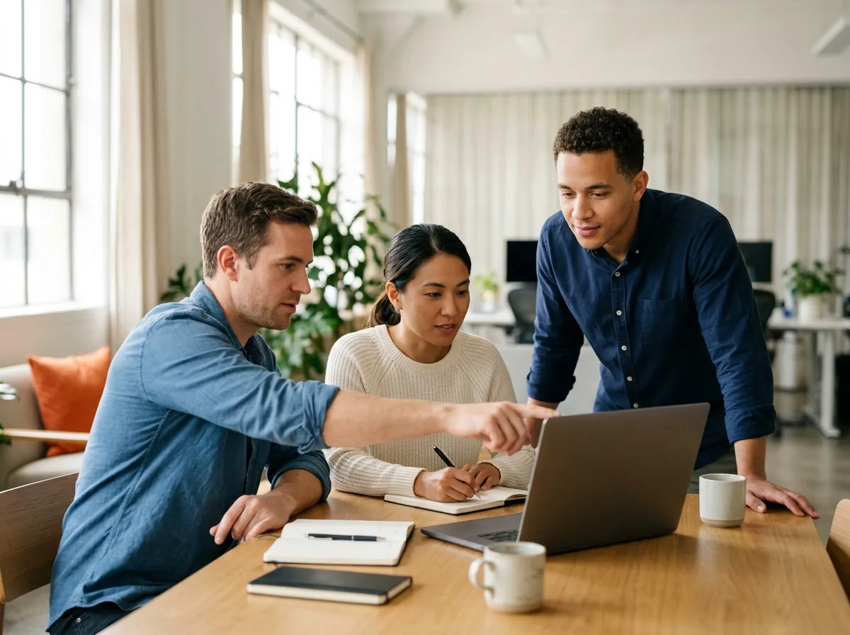 A product team reviewing a CogniFit integration together around a laptop