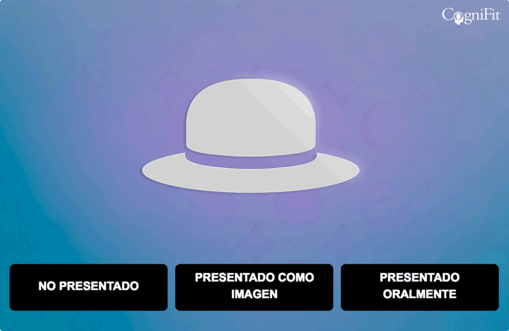 Tarea de memoria léxica multimodal del CAB-ADHD: indicar si cada objeto es nuevo, se mostró como imagen o se oyó como palabra